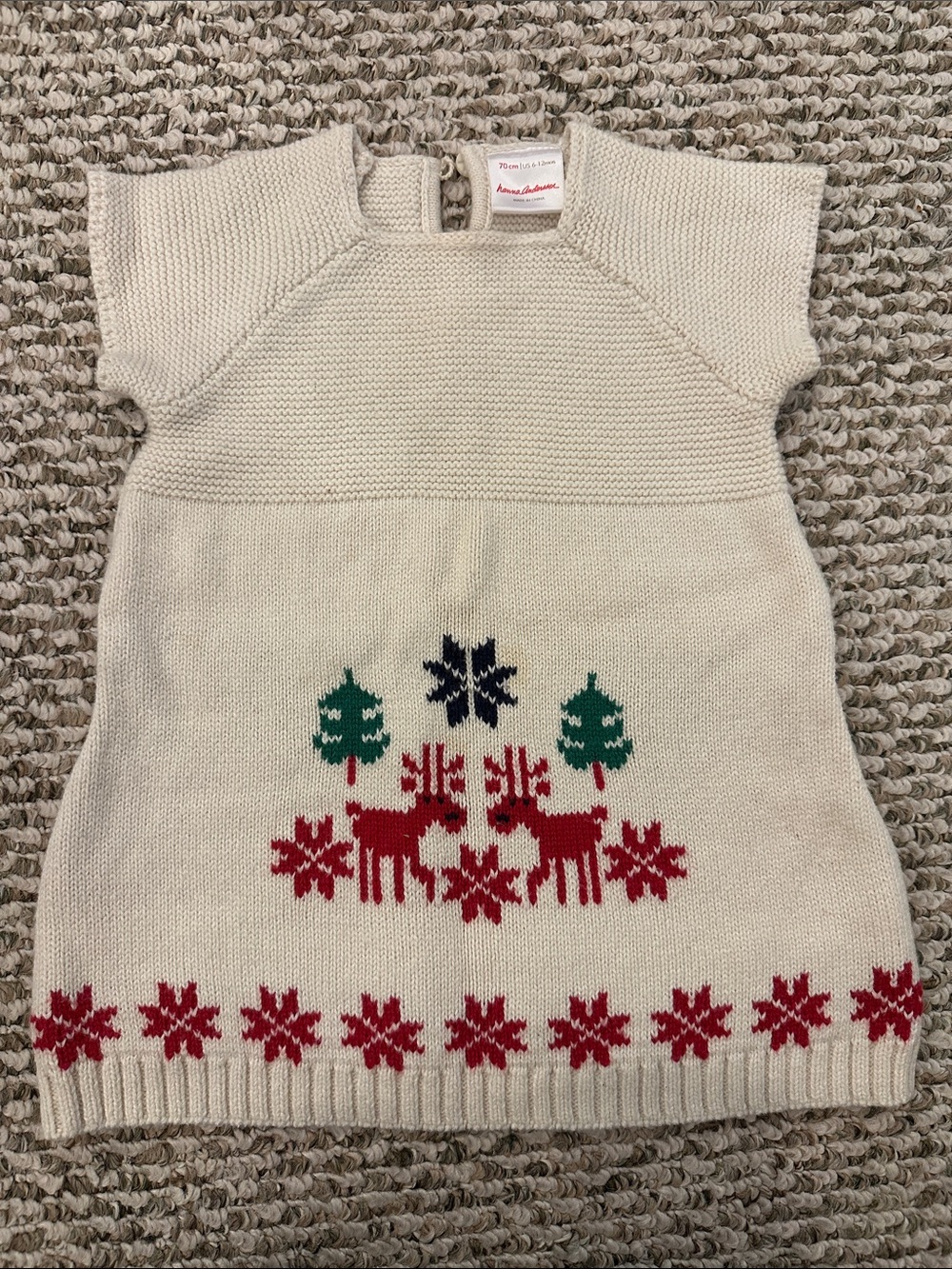 Hanna Andersson Cream Knit Holiday Dress with Red & Green Fair Isle Motif